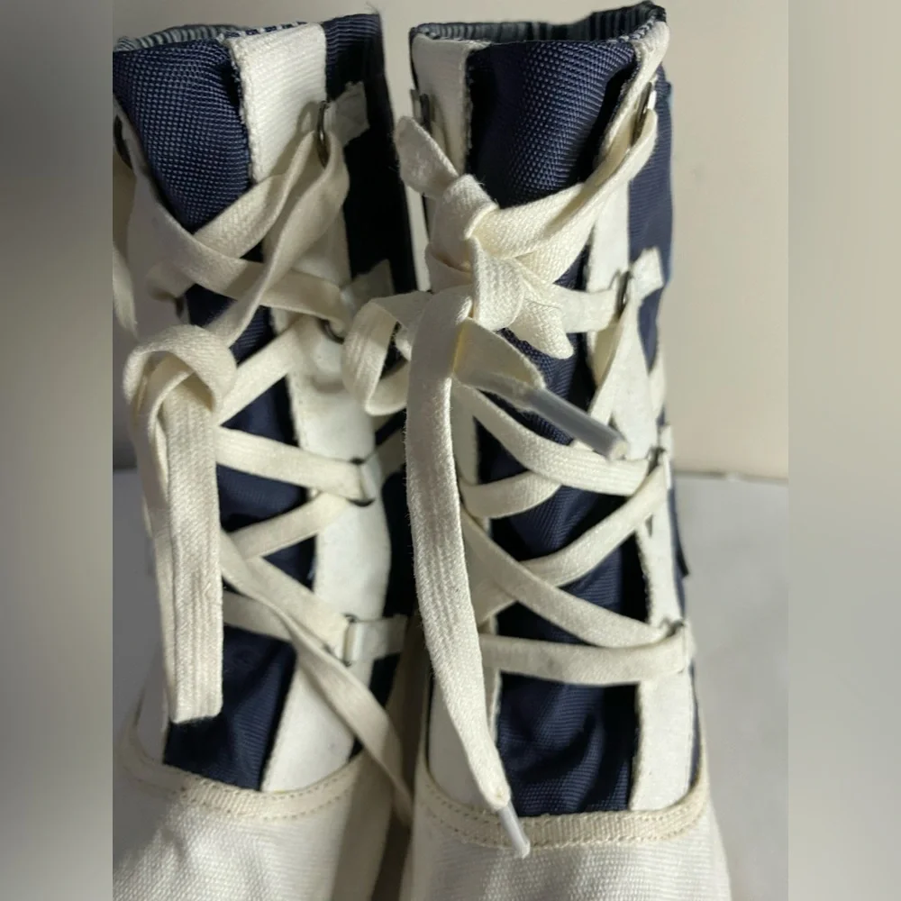 NWOT Pajar Nautical Navy Canvas Lace Up Espadrille Wedge Bootie Sandals 7